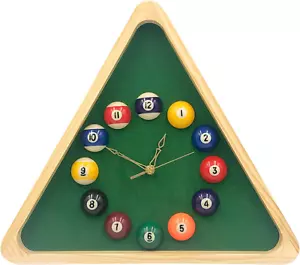 Billiards Pool Ball Clock - 14Inch Triangle Pool Table Cool Wall Clock with Soli - Picture 1 of 5