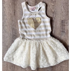 Juicy Couture girls cream and gold striped dress heart rosettes size 5 racerback - Picture 1 of 4
