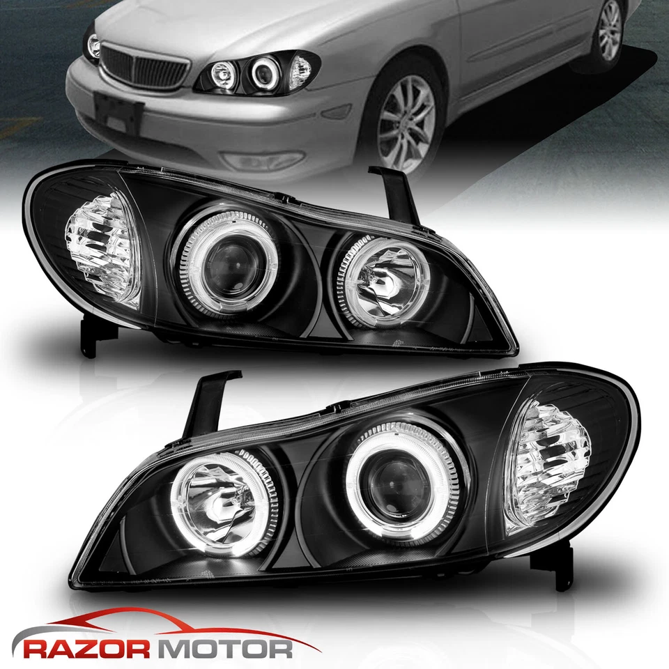 [Dual LED Halo] For 2000 2001 Infiniti I30 Black Projector Headlights Pair - Image 1 of 4
