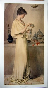 art print~THE LOVE POTION~Hatton Young Victorian Lady mixing romance vtg re15x28 - Picture 1 of 1