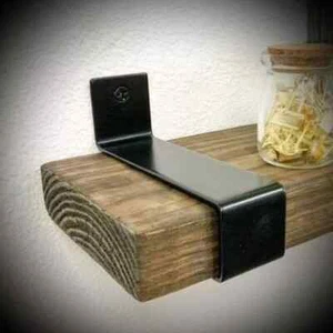 SET rustikale 2"x6" umlaufende schwebende Regalträger schwarz pulverbeschichteter Stahl - Bild 1 von 3