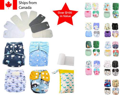 14pc Pack Full Set Newborn Cloth Diaper Pocket & All-In-One AIO, Wet bag, Liner