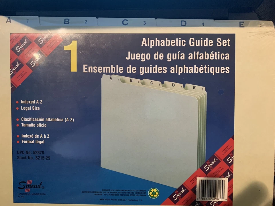 Smead Recycled Top Tab File Guides Alpha 1/5 Tab Pressboard Legal 25/Set 52376 - Image 1 of 1