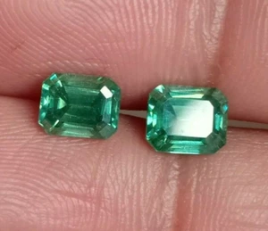 2 Moissanite Octagon Pair Green Moissanite Pair Emerald Cut Loose Gemstone - Picture 1 of 5
