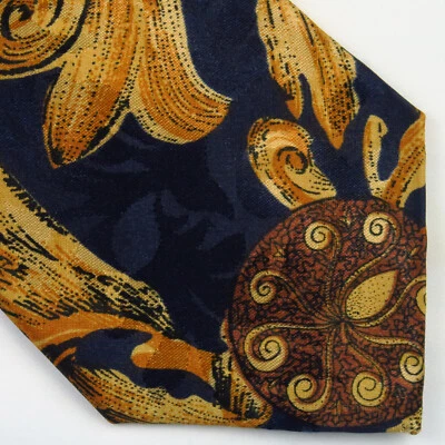 Corbata de cuello estilo original para hombre azul marino naranja estampado floral hecha en EE. UU. 58x3,75 Foto 1 de 4