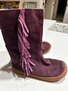 Vtg Kids Boots Livie & Luca A Fringe Full Leather Suede Purple/Mulberry *Size 2Y - Picture 1 of 8