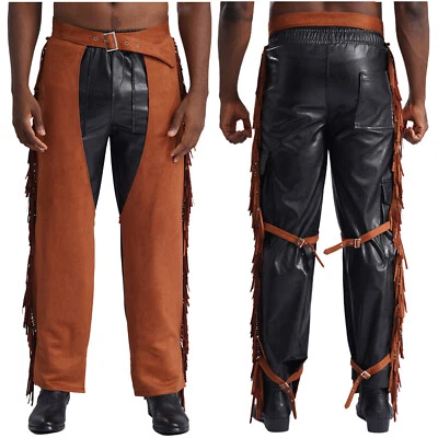 Men Cosplay Costume Fringe Cowboy Pant Role Play Trousers Rave Outfit Tassels - Image 1 of 3