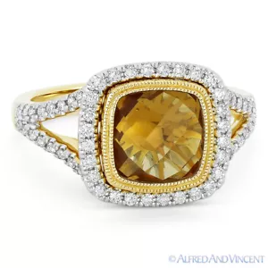 Anillo para diestros de oro amarillo y blanco de 14 k con halo de diamantes y gemas de citrino de 2,72 quilates - Imagen 1 de 1
