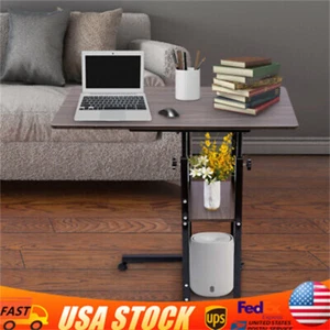 C-Shaped Side Table Height Adjustable Bed Sofa End Table Storage Shelf w/ Wheels - Picture 1 of 20