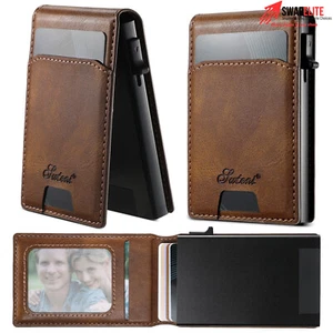 Men's Pop-Up Leather Wallet - Slim RFID Card Holder with ID Window | Minimalist - Picture 1 of 14