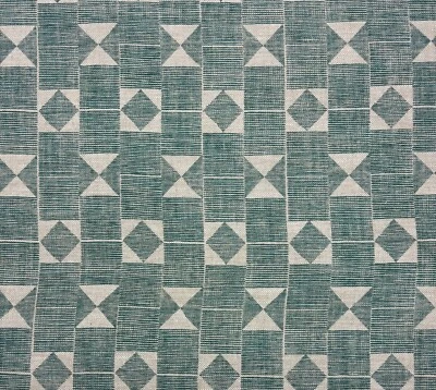 FERMOIE FLAG 006 TEAL BLUE GEOMETRIC LINEN LUXURY DESIGNER FABRIC 3.5 YARDS 52"W - Image 1 of 4