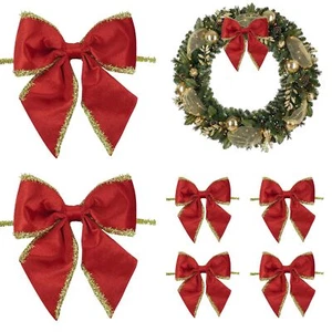 5" Red Bows Velvet Ribbon Bows with Gold Tinsel Edge Christmas Bows Ribbon Bo... - Picture 1 of 9