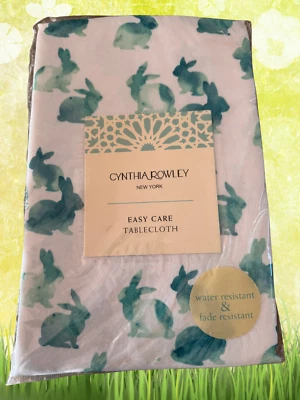 Cynthia Rowley Easter Bunny Tablecloth 70" Round Blue Pastel Watercolor Bunnies - Image 1 of 3