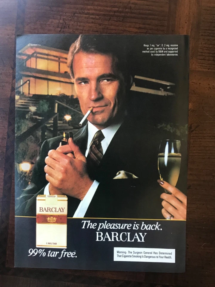 Anuncio impreso original vintage 1983 Barclay Cigarettes - The Pleasure Is Back Foto 1 de 1