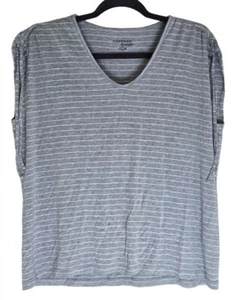 Gray Striped V-Neck Short-Sleeve Top By Rosemont & State M - Picture 1 of 3