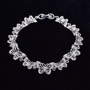 18K White Gold Filled Women Fashion Clear Topaz Full Butterflies Bracelet - Picture 1 of 1