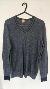Hugo Boss Orange Herren V-Ausschnitt Pullover Größe Small Marine Baumwolle Nylon Wolle Dünn  - Bild 1 von 17