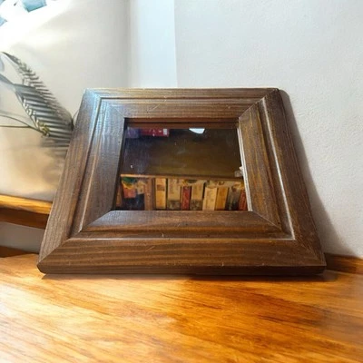 Rustic Square Wood Wall Mirror – Deep Beveled Frame 11"x11" – Farmhouse Cabin - Image 1 of 4