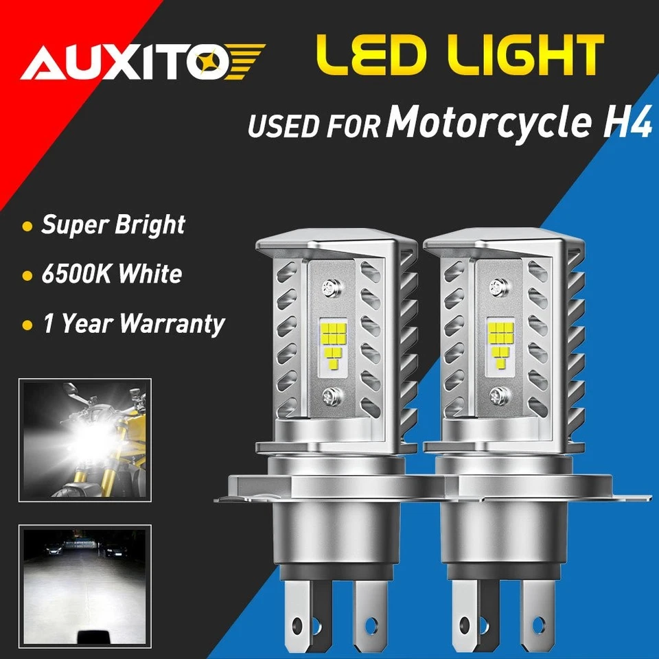2X H4 HB2 9003 Motorcycle LED Bulbs High Low Beam Headlight 6500K White AUXITO - Image 1 of 4