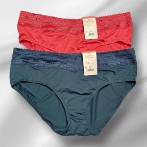 Warner NWT Mid Waist Ladies Pink & Green 3XL Panties 2 Pair Hipsters 100% Cotton - Picture 1 of 6