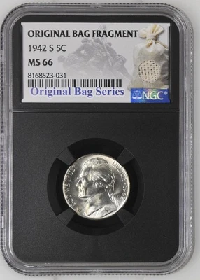 1942-S Jefferson Nickel 5c NGC MS66 - Original Bag Fragment - Image 1 of 2