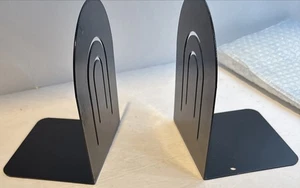 Vintage Spectrum Designs Bookends Black Metal MCM Arch Pair Record 80s 90s 15cm - Picture 1 of 8