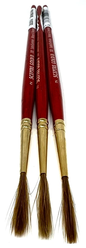 Lot of 3 - Winsor & Newton Sceptre Gold II Brush 303 Series Size 2 Short Rigger - Image 1 of 2