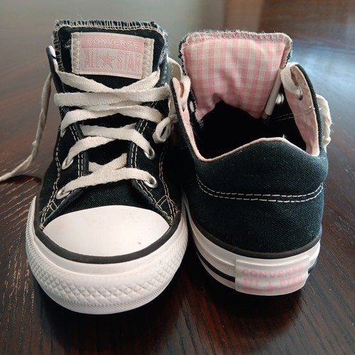 Converse Chuck Taylor All Stars bambina taglia 2 nere con fodera rosa a scacchi e logo