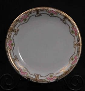 Plato de pastel de la era Nippon I E & C CO rosas pintadas a mano Japón oro levantado principios de 1900 - Imagen 1 de 12
