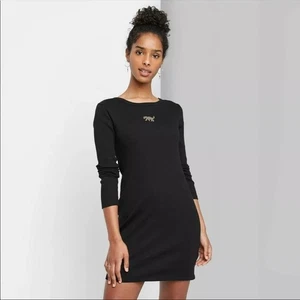 Wild Fable Black Long Sleeve Ribbed Bodycon Dress w/ Jaguar Embroidery Size XXL - Picture 1 of 7