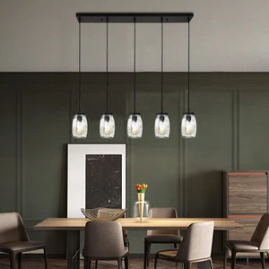 5-Lights Farmhouse Kitchen Island Pendant Light Chandelier Ceiling Fixture Black - Picture 1 of 16
