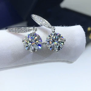 925 Sterling Silver 1.85 Ct Simulated Diamond Solitaire Drop & Dangle Earrings - Picture 1 of 4