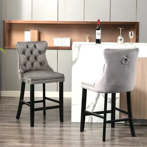 Luxury Grey/BEIGE/BLACK Velvet Bar Stools Kitchen Breakfast Barstools Set of 2 4 - Picture 1 of 65