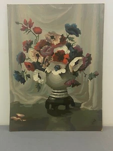Orig. 1950's MCM Floral Flowers in Vase Still Life signed J.N.K. Oil Painting - Picture 1 of 9