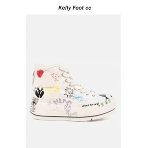 R13 High-top Thick-soled Flat-soled Sneakers, Graffiti Canvas Casual Board Shoes - Picture 1 of 10