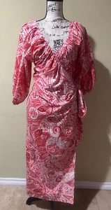 Abito donna Mara Hoffman Fila midi avvolgente taglia M rosso bianco maniche a sbuffo resort b7 - Foto 1 di 7