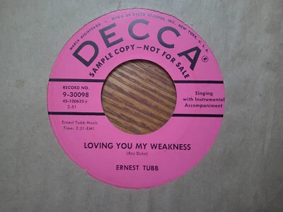 PROMO DECCA 45 RECORD/ERNEST TUBB/LOVING YOU MY WEAKNESS/TREAT HER RIGHT/ EX+ - Image 1 of 2