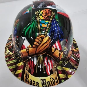 full brim hard hat custom hydro dipped IN MEXICAN ROOTS RAZA UNIDA USA PRIDE - Picture 1 of 5