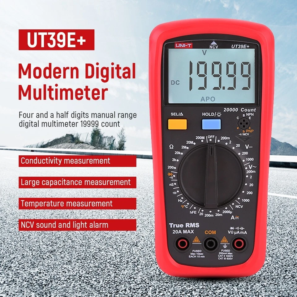 UNI-T UT39E+ True RMS Digital Multimeter 1000V/20A Volt Amp NCV Ohm Temp Tester - Image 1 of 4