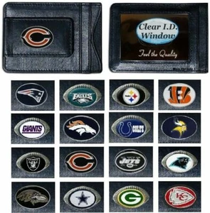 1 Money Clip Credit Card ID Holder NEW Licensed NFL Black Leather CHOOSE TEAM - Picture 1 of 16