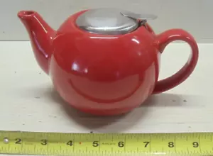 Primula 24oz Ceramic Teapot with Stainless Loose Leaf Tea Infuser Red NEW ? - Picture 1 of 4