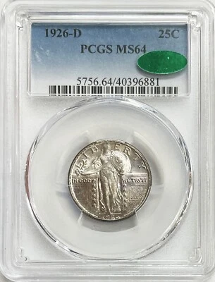 1926 D US STANDING LIBERTY QUARTER 25C SLQ COIN PCGS MINT STATE 64 CAC - Image 1 of 2