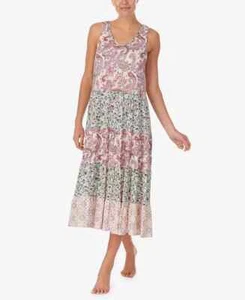 NWT ELLEN TRACY Women's Printed Tiered Midi Lounge Gown, Soft Bra Inside XL - Picture 1 of 15