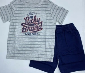 Boys Size 6 Adorable Lucky Brand 2-Piece Short Set Summer Outfit Gray & Blue New - Picture 1 of 6