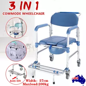 Durable Commode Wheelchair Mobile Bathroom Bedside Chair Aluminium Max. 200kg AU - Picture 1 of 12