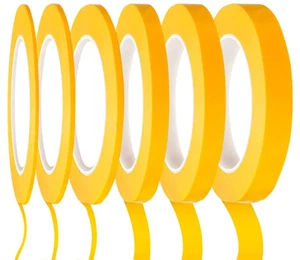 6 Rolls Fine Line Tape, Automotive Yellow Painters Tape 1/16, 1/12, 1/8, 1/4,1/2 - Picture 1 of 12