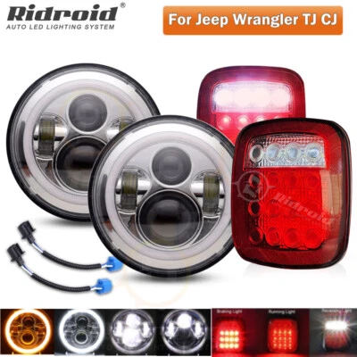 Para 97-06 Jeep Wrangler TJ 4 peças faróis de LED feixe DRL alto baixo + kit de lanternas traseiras - Imagem 1 de 4