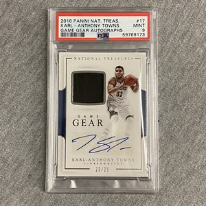 2016-17 National Treasures Karl Anthony Towns Game Gear Patch Auto 25/25 PSA 9