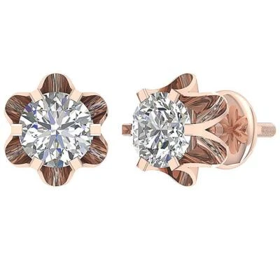 Lab Grown Diamond Prong Set Flower Solitaire Studs Earring VS F 0.80 Ct 14K Gold - Image 1 of 4