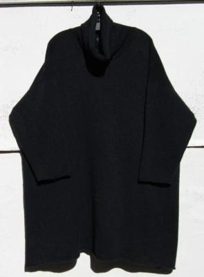 Eskandar  CHARCOAL Medium Weight Cashmere Monk Cowl Neck 38" Long Sweater O/S - Image 1 of 4